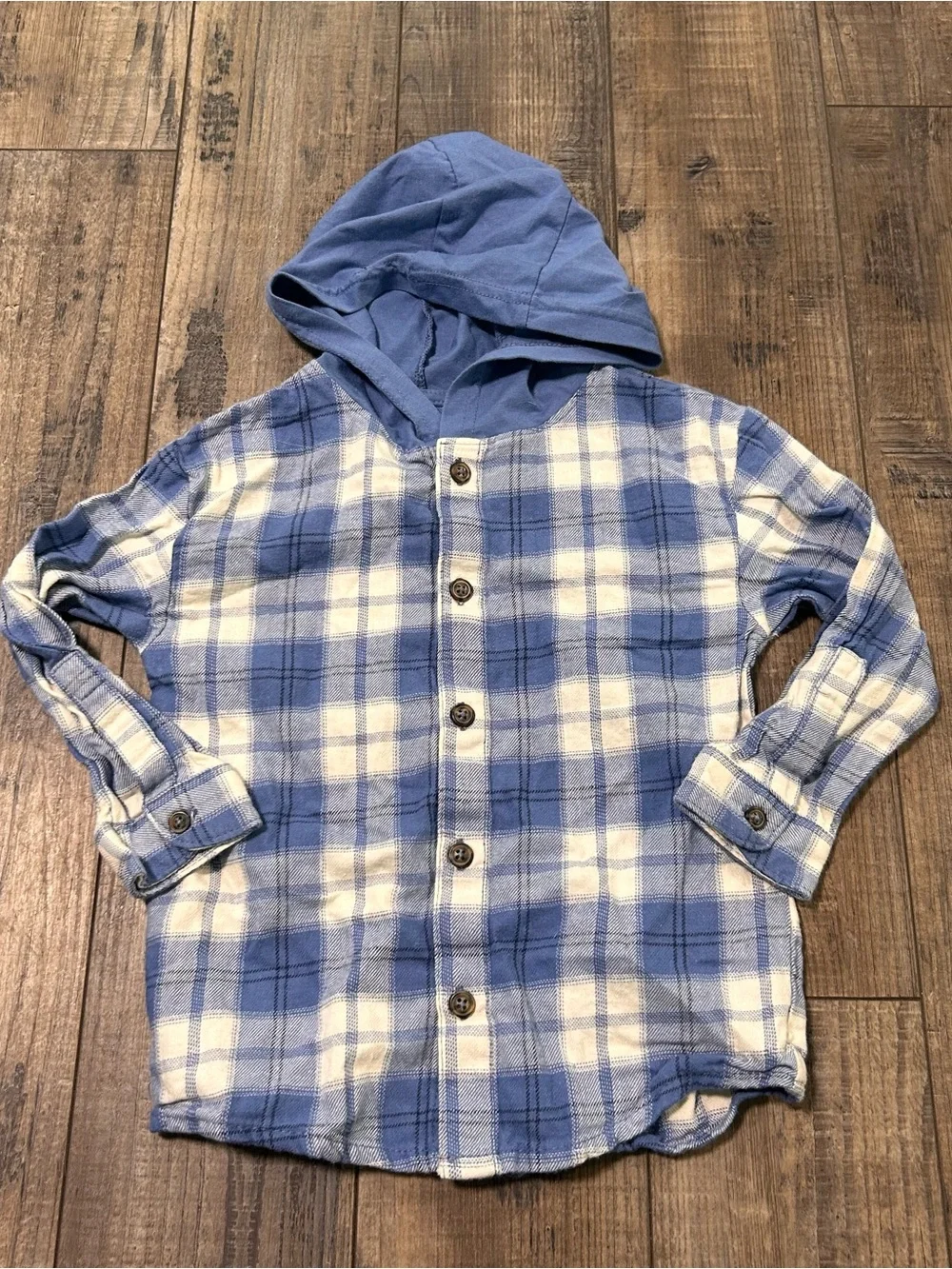 Carters Blue Plaid Hooded Long Sleeve 3T Shirt